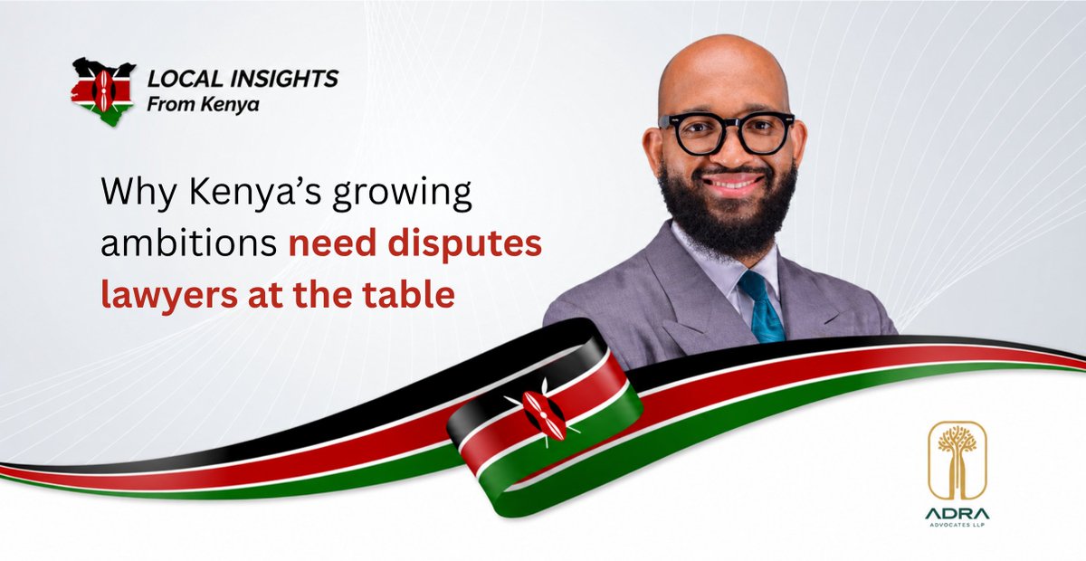 legalPSG's tweet photo. Disputes lawyers have valuable insights to offer businesses long before a disagreement reaches court, says Kevin Kinuthia, a partner at fast-growing, internationally recognised Nairobi-based firm @AdraAdvocates LLP. In Kenya’s expanding commercial landscape, he believes they should be involved early enough to understand a client’s plans and identify where trouble might arise.

Read more: https://t.co/SmxteTqmP5

Led by Managing Partner Pearlyne Omamo, ADRA’s work ranges from complex cross-border litigation and international arbitration to construction, employment, insolvency, intellectual property, shipping, and technology disputes. We're delighted to welcome them as our new 'Local Insights from Kenya' partner. 

#LocalInsights #LocalInsightsfromKenya #Kenya #YourAfricaLegal #ADRAAdvocates #Litigation #InternationalArbitration #ADR #DisputeResolution