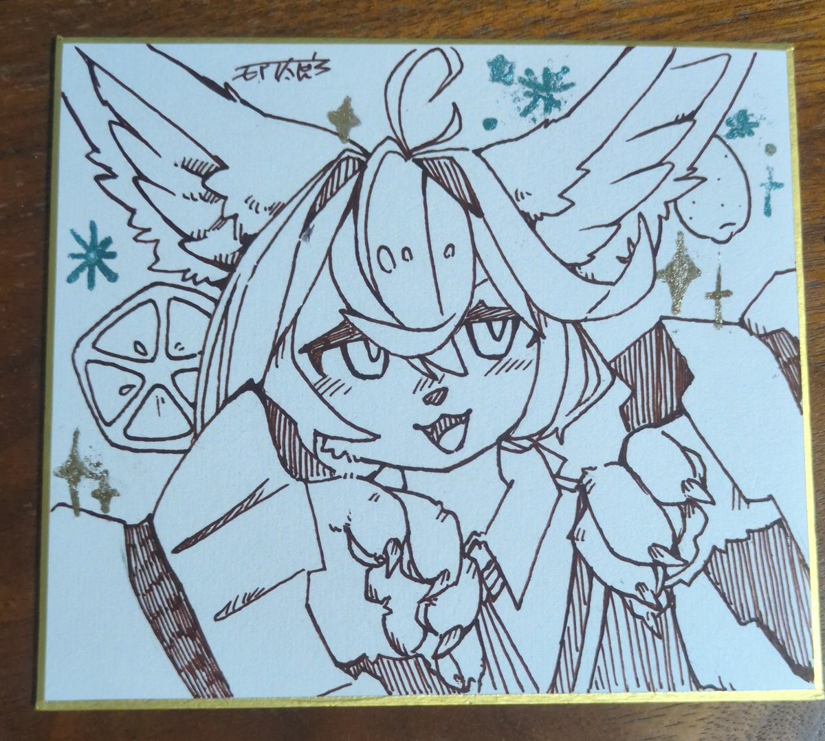 moaitaroudesu's tweet photo. レモネラ君の色紙描いた
発色のいい金マーカー欲しいなー https://t.co/Scu14npawT