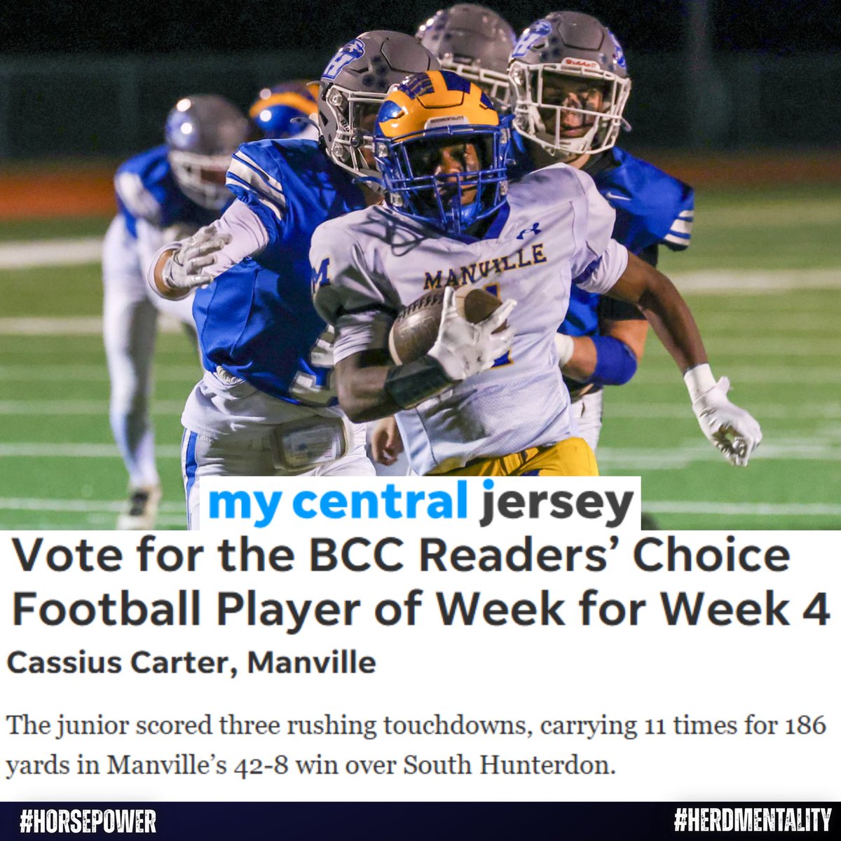 MHSGRIDIRON26's tweet photo. #MUSTANGCOUNTRY
Cassius is nominated for @MyCJ_Sports Player of the Week! Let’s get out and vote!
https://t.co/SOd9cnUqs6
#Horsepower #HerdMentality #TourneyTough #NJFootball https://t.co/HhwYeijSF5
