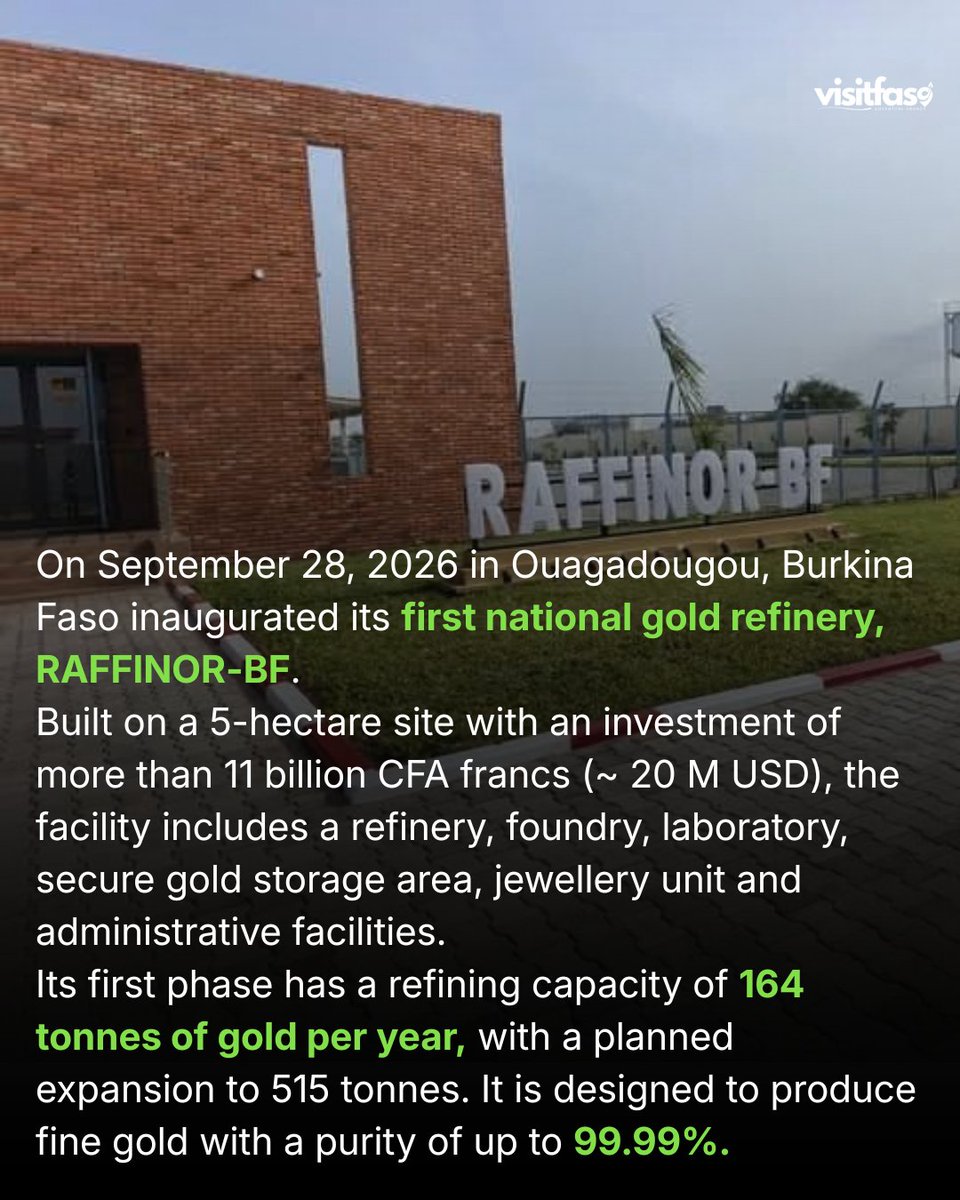 visitfaso's tweet photo. A new chapter for Burkina Faso’s “yellow metal : from extracting gold to refining it at home. 

RAFFINOR-BF marks a major step toward keeping more value from Burkina Faso’s gold within the country and opening the door to a new precious-metals industry.

Learn more 👇🏽 https://t.co/Pu5rPGk3Bx