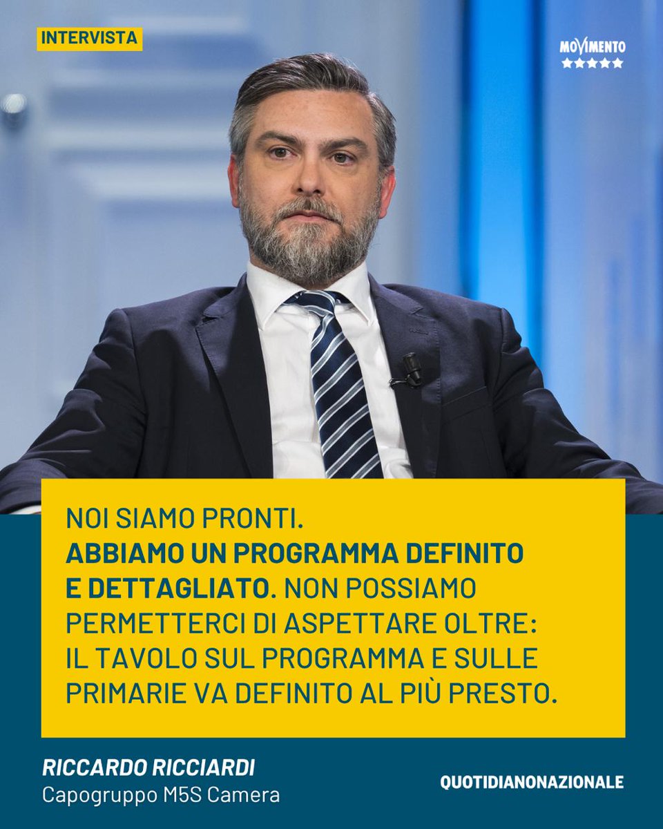 Mov5Stelle's tweet photo. ✍️ Leggi l’intervista del nostro @RicRicciardi al Quotidiano Nazionale.

Ecco il testo integrale👇
https://t.co/DzdaoraAHp https://t.co/k0mKiyaQMq