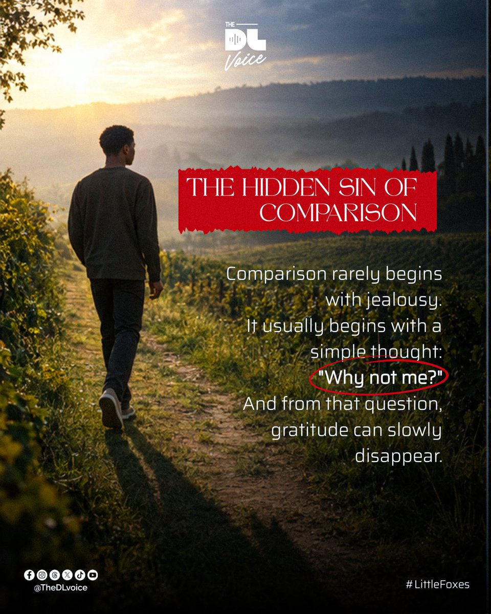 TheDLvoice's tweet photo. "The hidden sin of comparison begins with 'Why not me?' Shake it off today, practice gratitude and keep your eyes on your unique purpose.
Stop letting comparison steal your joy. Celebrate what you have and focus on your own journey. #ForFriendsOnly

🖼️ @Draema541 https://t.co/hdJyx81oV3