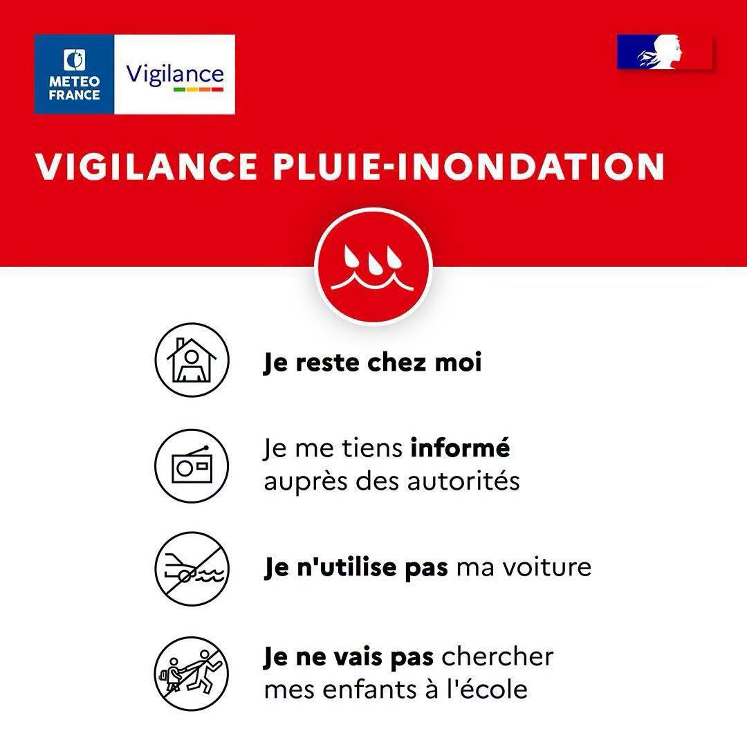 Prefet30's tweet photo. #VigilanceRouge 🔴 Les services de Météo-France ont placé le Gard en vigilance rouge PLUIE-INONDATION et vigilance orange ORAGES et CRUES.
⚠️ Il est important de respecter les consignes de sécurité :
- Rester chez soi
- Se tenir informé auprès des autorités
- Éviter tout déplacement
- S'éloigner des cours d'eau, des points bas et des ponts
🚧Ne pas s'engager sur une route immergée ou fermée. Quelques centimètres d'eau peuvent suffire pour emporter un véhicule.
La cellule de crise des services de l'État est mobilisée.
Retrouvez toutes les informations liées au phénomène météo sur : https://t.co/0Gt7JP7cTQ