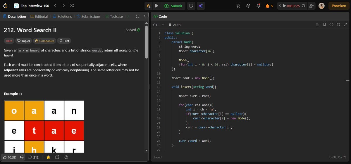 suryaalgorithm's tweet photo. hard part in this question is: aligning ur trie data structure to make space for the problem solution https://t.co/bi33yme28a