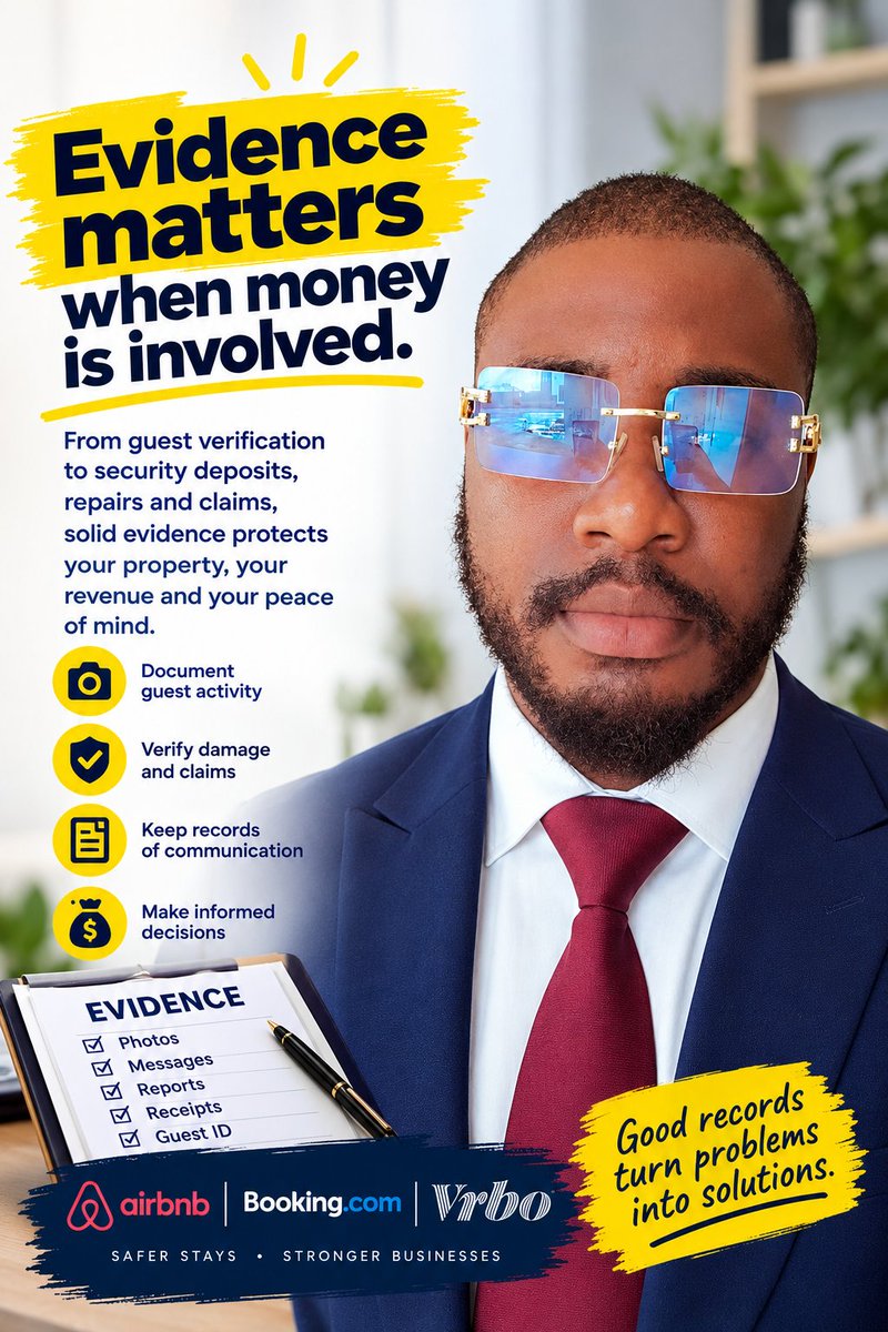 IamOdoh's tweet photo. Finding damage is only step one.

The next question is:

Can I prove what happened?

Document:

• What was damaged
• When it was found
• Before/after condition
 Repair or replacement costs
•Guest communication

Build the evidence process before the problem.

#STR #AirbnbHost https://t.co/8e9lg8h6Gx