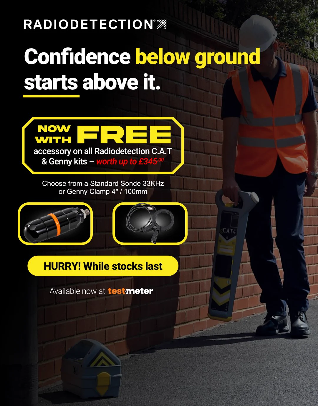 Radiodetection Promotion. Confidence below ground starts above it. Available at Test Meter Group Ltd.