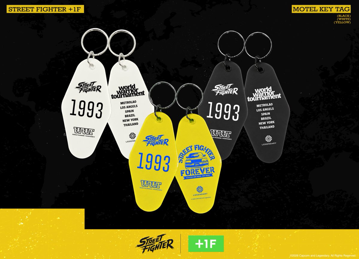 plus1frame's tweet photo. 【New Arrival】

STREET FIGHTER +1F MOTEL KEY TAG
BLACK / WHITE / YELLOW

モーテルをイメージしたキータグ。

10/1（木）19:00より販売開始
https://t.co/zIotGE3llW

#Plus1Frame 
#ストリートファイターザムービー https://t.co/yVpQxZWwRC