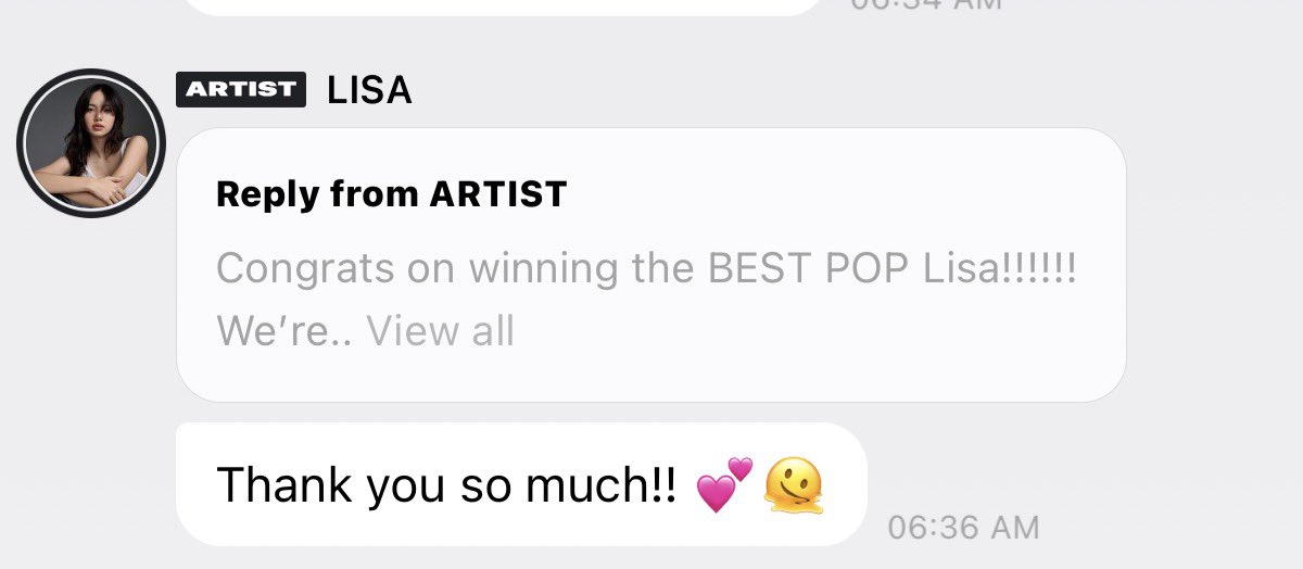 lalisamgger's tweet photo. -Congrats on winning the BEST POP Lisa!!!!!! We're all so happy for you and your stage performance was stunningggggg!!!!! 🔥🔥🔥

#LISA: Thank you so much!! 💕🫠 https://t.co/EwaiLqEj2w