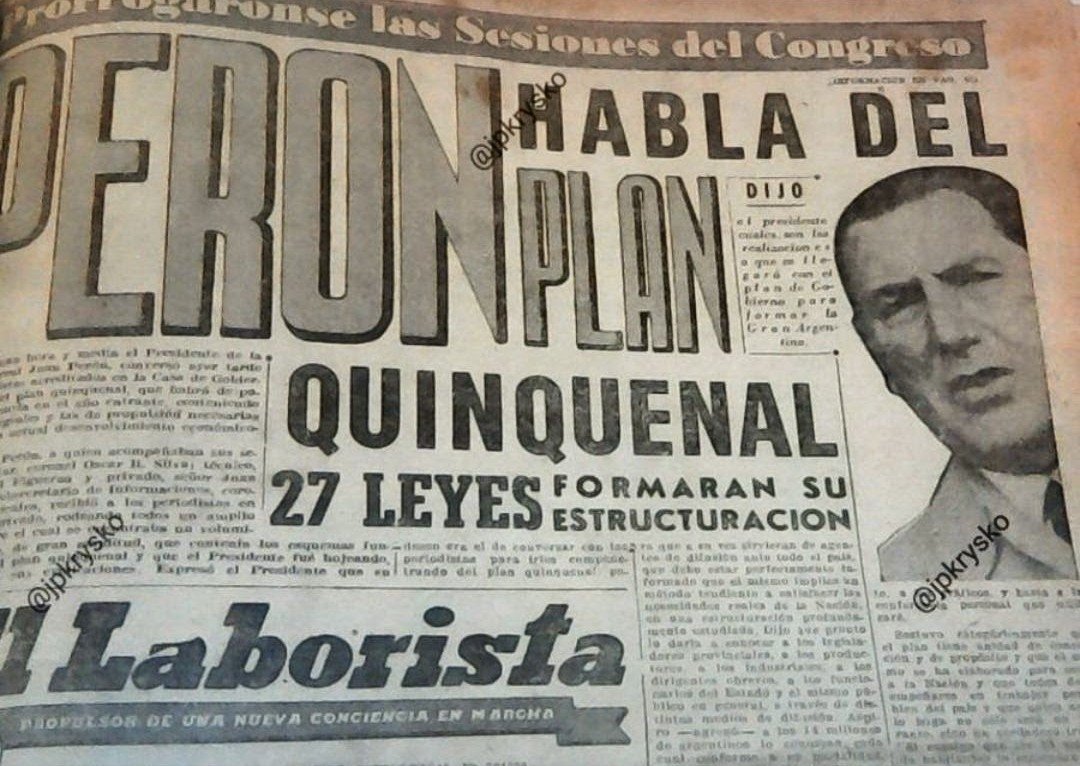 jpkrysko's tweet photo. Se cumplen 80 años del 30 de setiembre de 1946:  Perón anunciaba el Primer Plan Quinquenal. Las políticas de estado  y la planificación como elemento esencial para un proyecto nacional. https://t.co/0QLConjzdC