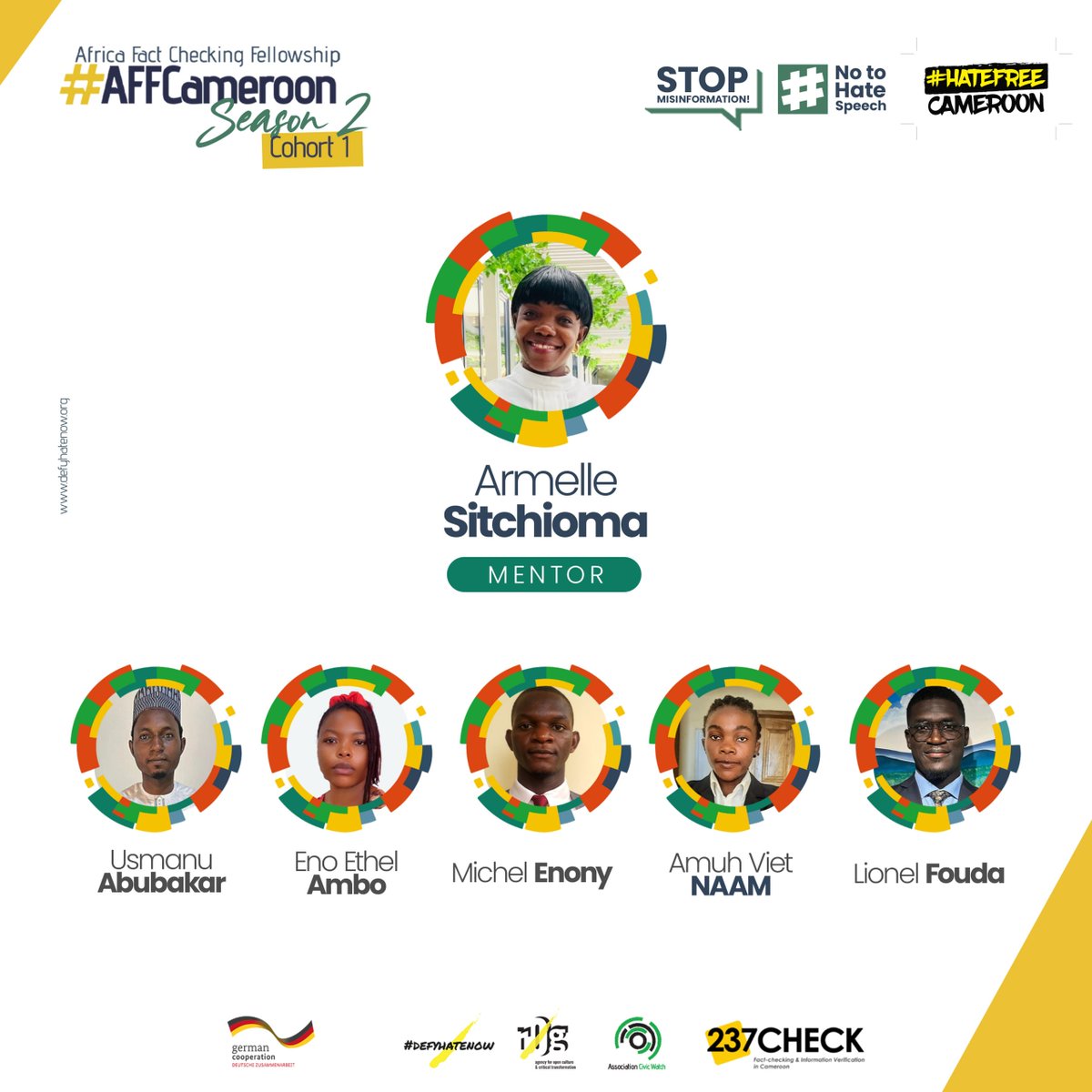 237check's tweet photo. Meet @Asitchoma, #AFFCameroon mentor who supports these fellows on their fact-checking journey.
For 3 months, she will help strengthen their practical skills in #Factchecking, information verification, research, & evidence-based reporting.
#ThinkB4UClick #FactsMatter https://t.co/ZeCXctpP8B