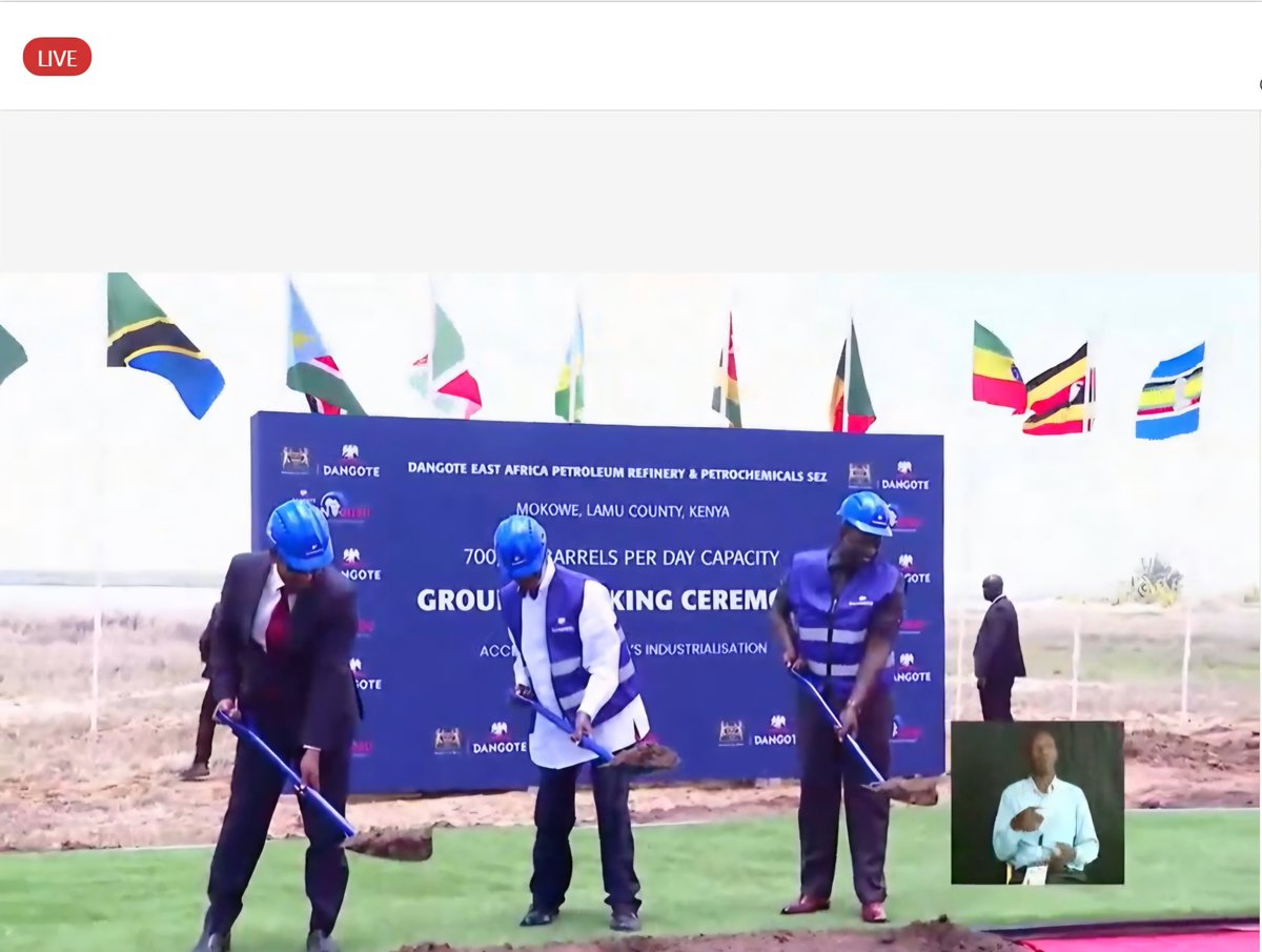DangoteAfricaa's tweet photo. Groundbreaking ceremony of Dangote East Africa Petroleum Refinery and Petrochemicals, Kenya... HERE WE GO!

WATCH LIVE

https://t.co/wm2Dry5kbP https://t.co/4XikpbDToA