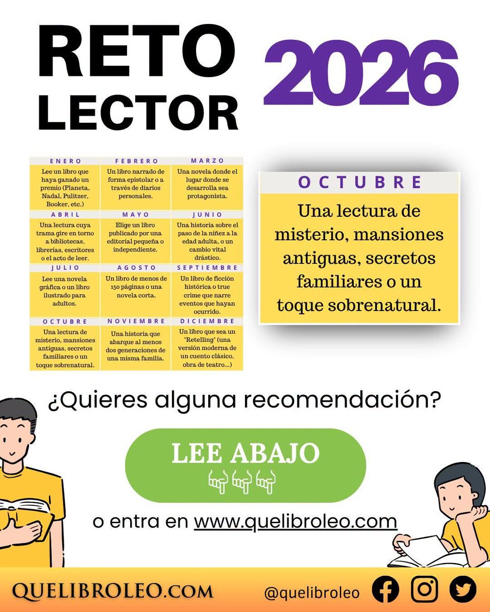 quelibroleo's tweet photo. Dejamos atrás septiembre 👋 y damos la bienvenida a octubre 🍂🗓️ https://t.co/4cuF6qh6Fk
#retolector #retolectorQLL https://t.co/2PCLHHWXie