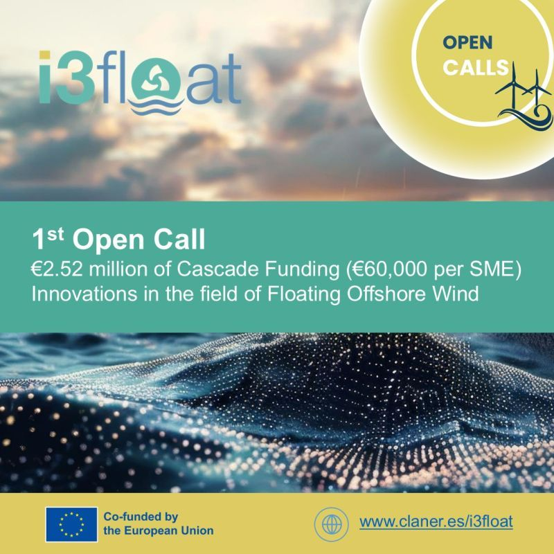 WestMedStrat's tweet photo. 🚀 Calling all innovators in floating #OffshoreWind 

 The #I3FLOAT Open Call now live! Funding available for SMEs developing market‑ready floating offshore wind solutions (TRL 6–8).

💶 Up to €60k per SME / €120k for cross‑regional projects. Eligible SMEs must be based in an I3FLOAT region, Less Developed Regions, or outermost region.

🗓️Deadline: 10 Nov '26
Full call details & info webinar👉https://t.co/aaWTh3vNBE