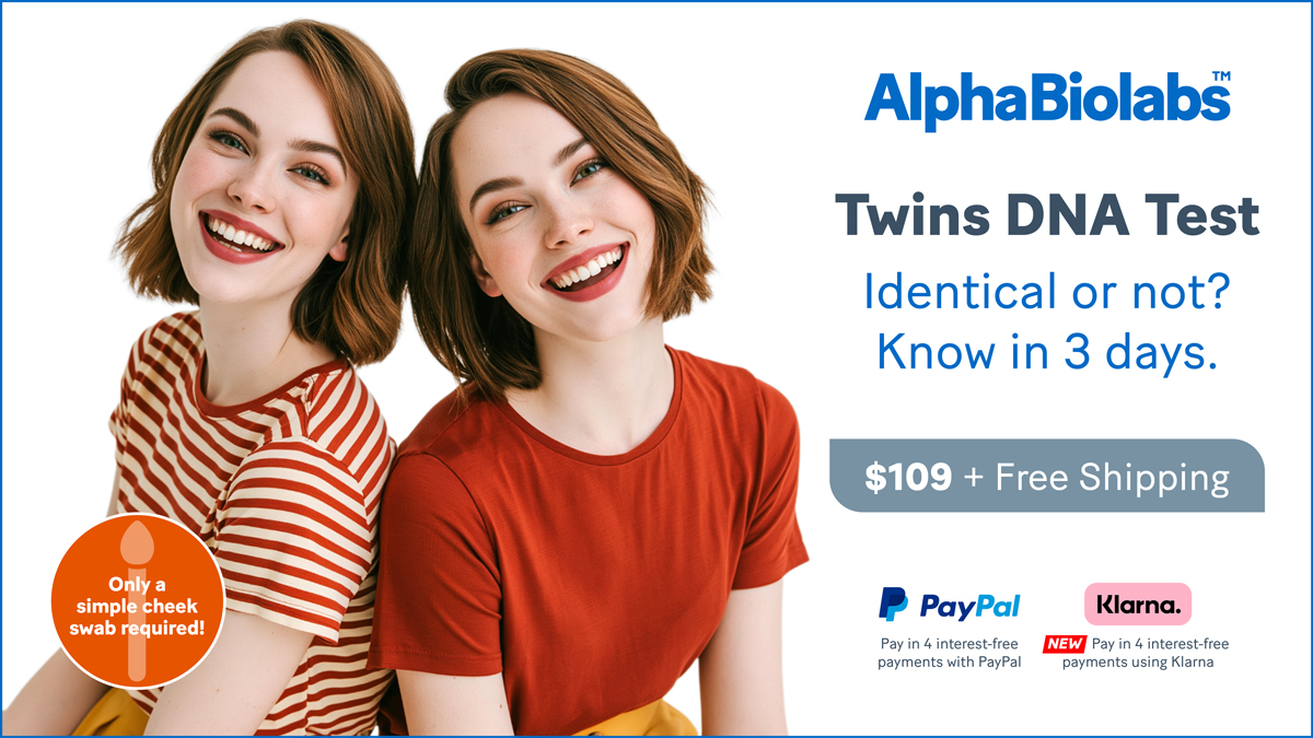 AlphaBioLabs's tweet photo. @AlphaBiolabsUSA 
Wondering if your twins, triplets, or quadruplets are identical? 🤔

Our Twins DNA Test is just $109 with free shipping!
Get fast results in 3 business days using a simple at-home cheek swab.

Learn more ➡️ https://t.co/Zf7Crw4H2H

#TwinsDNATest https://t.co/09WimyaVHj
