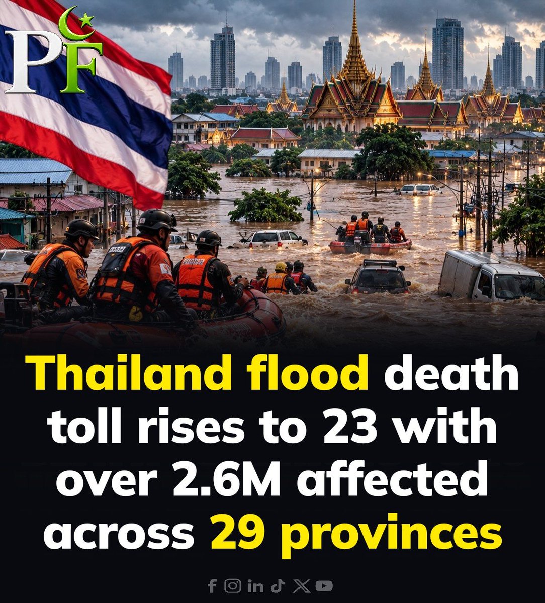 ali2k9_ali's tweet photo. ⚠️"According to reports from Thailand's
Department of Disaster Prevention and Mitigation (DDPM) and international news agencies, the cumulative death toll from severe flooding and heavy rains since September 16 has reached 23."

#Thailand #Bangkok
#flood 

https://t.co/jKj4jfeL2w https://t.co/eQW1db1hOC