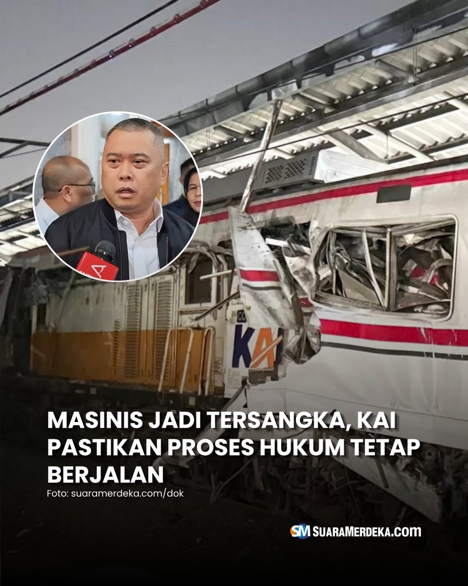 suaramerdeka's tweet photo. Penetapan masinis KA Argo Bromo Anggrek berinisial AN sebagai tersangka menjadi bagian baru dalam penanganan kecelakaan kereta di Bekasi Timur.
#suaramerdeka #masinis #ptkai #kecelakaanbekasitimur #argobromoanggrek #menhub #commuterline https://t.co/bm1tEBxJEO