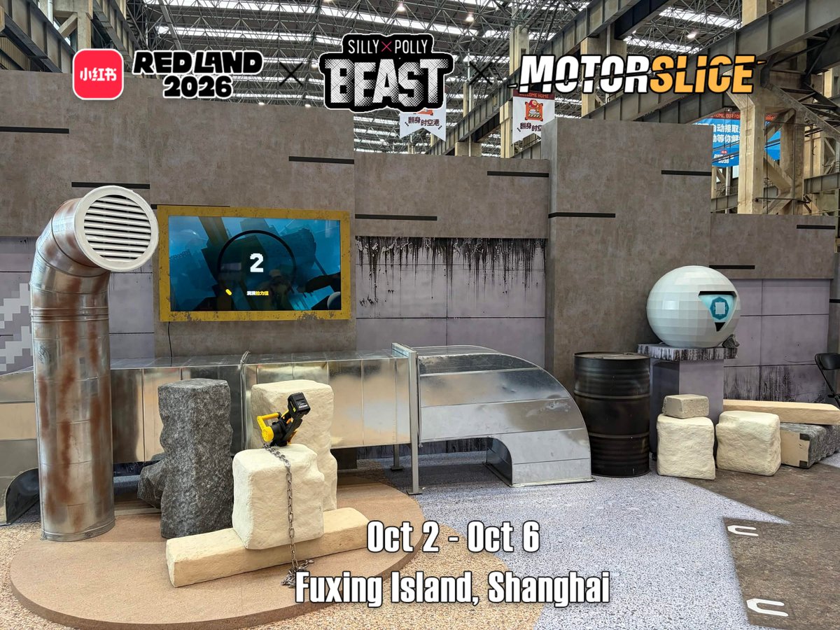 TopHatStudiosEN's tweet photo. Very excited to be collaborating with RedNote (Xiaohongshu) to bring MOTORSLICE and SILLY POLLY BEAST into the real world at REDLAND! Here's some previews of it coming together.

REDLAND runs Oct 2 - 6 in Shanghai! Many thanks to the team for hosting us in a AAA booth! https://t.co/vxNz20fT7F