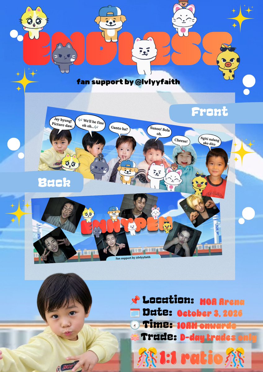 lvlyyfaith's tweet photo. 🍩ENDLESS funmeet freebies by @lvlyyfaith🍩

🍥Mbf, like, and retweet

📌Location: MOA Arena or tba 
🗓️Date: October 3, 2026 
🕢Time: 10AM onwards
🪷Trades: On the spot trades only
🎊 Strictly 1:1 🎊 

🎀Limited quantity🎀

#DunkinPH_ENDLESS #DunkinPH #Enhypen #Endlessfreebies https://t.co/1eGKdkgjIG