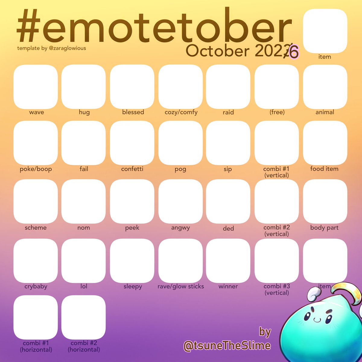 tsuneTheSlime's tweet photo. I'm doing an #Emotetober this year :D 
Everyday I'll do my best to work on an emote, everyone can participate :)

If you want to support me and get a free emote pls join wink wonk 

How to join:
💙Follow me and Retweet!
💙Post your OC Pics down below!

#Inktober https://t.co/pXHxPH2aCS