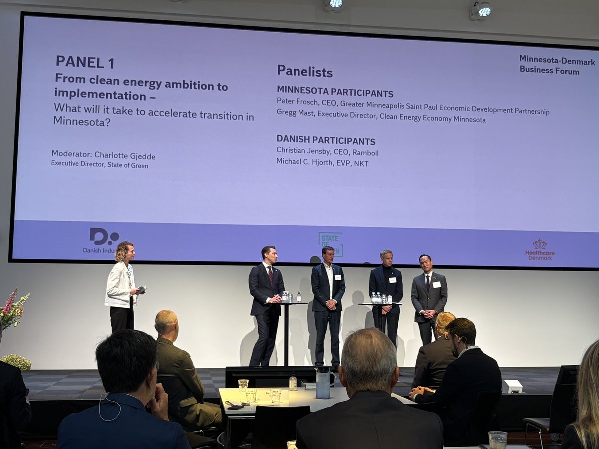 GreggMast's tweet photo. .@CleanEnergyMN was thrilled to participate in today’s MN-Denmark Business Forum! Special thanks to hosts @DanskIndustri @stateofgreendk @HealthcareDK! Together w/@GreaterMSP @ramboll @NKT_Cables we shared opportunities &amp; partnerships to advance the clean energy transition. https://t.co/zS87loFsem