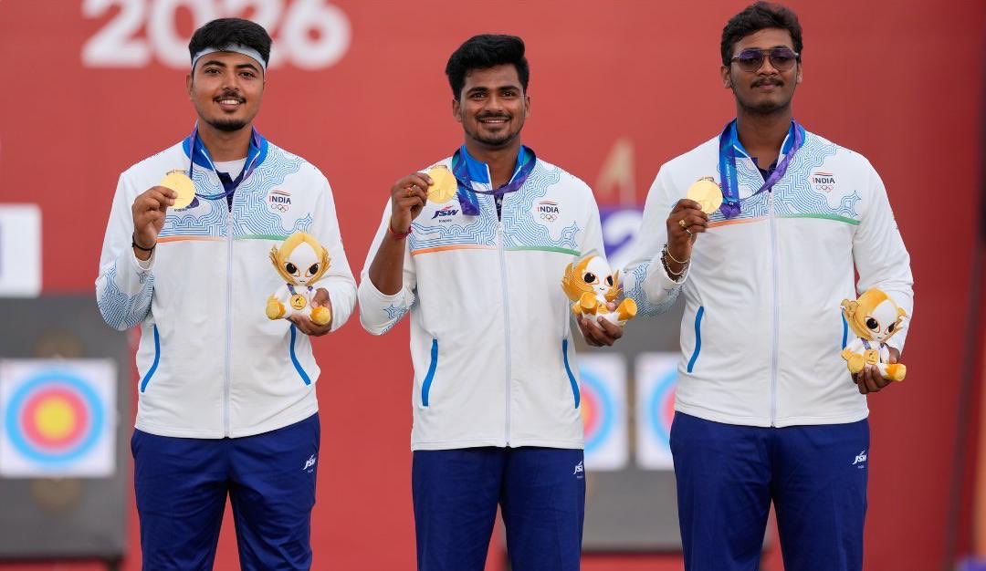 ysjagan's tweet photo. Heartiest congratulations to Kushal Dalal and Sahil Jadhav, Ganesh Mani Ratnam Thirumuru on winning the men’s compound archery team gold at #AsianGames2026.

Ganesh, you have made Andhra Pradesh proud. May your success inspire young athletes across our country and our State to dream big and excel.