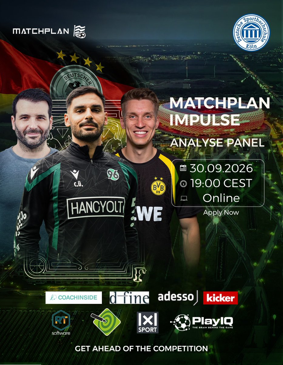 MatchplanKfrnz's tweet photo. Heute Abend ist es so weit! ⏳⚽️

Um 19:00 geht’s los, gemeinsam mit Can Ünal (Hannover 96), Dominik Schleinitz (BVB) und Moderator Raphael Honigstein wird das DFB-Debüt von Jürgen Klopp taktisch genau unter die Lupe genommen. ♟

✏ Apply now: https://t.co/i0dDhVJmpo https://t.co/ec4v17k0MF