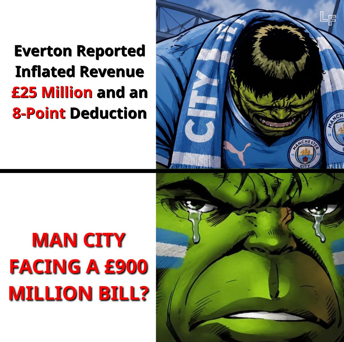 LanksFootball's tweet photo. This is hard to explain 🥶 
If we apply some good old cross-multiplication math, Man City would supposedly be deducted around 288 points... https://t.co/E4mn1k9hf7