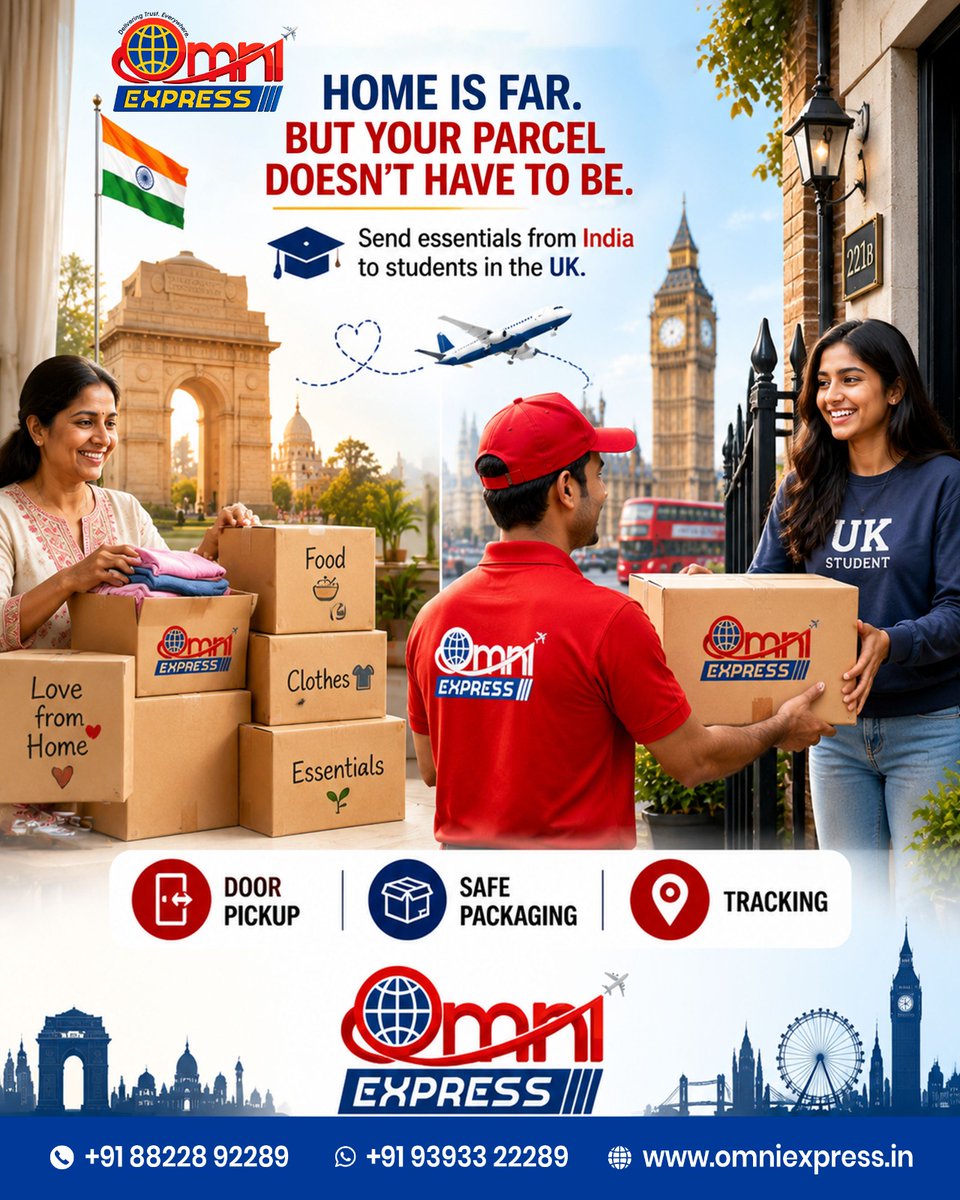 OmniExpressIND's tweet photo. Miles may separate you from home, but your essentials don’t have to.
Send food, clothes and essentials from India to students in the UK with ease.
Door pickup, safe packaging and tracking home is always a parcel away

#OmniExpress #IndiaToUK #UKStudents #InternationalCourier https://t.co/bK28mNx45P