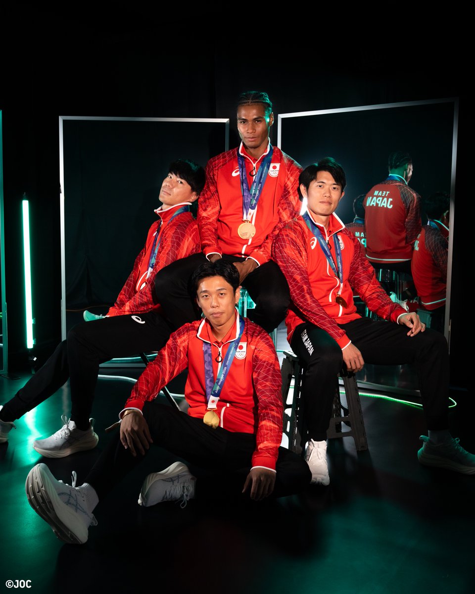 TeamJapan's tweet photo. Portrait📷

#愛知名古屋2026 🇯🇵
陸上競技／男子4×400mリレー
佐藤風雅 選手
林申雅 選手
今泉堅貴 選手
中島佑気ジョセフ 選手

@jaaf_official 
@fuga_sato 
@knkizm99 
@AlcocksArabian
#TEAMJAPAN #ともに一歩踏み出す勇気を