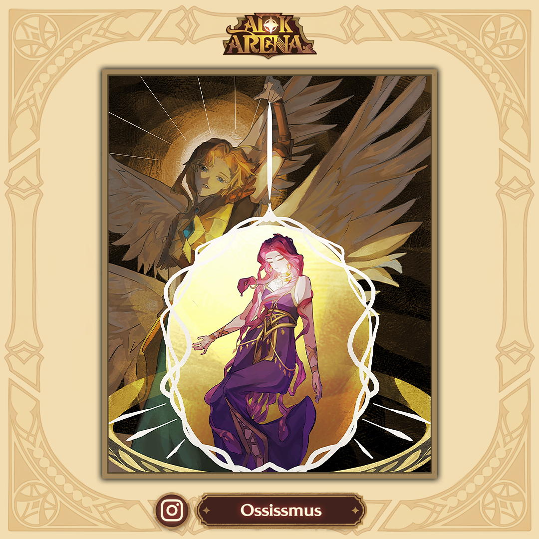 AFK_Arena's tweet photo. [5/7]  One more stained glass artwork and very unique protrait of Athena and Medusa!

Congratulations to our winners and don't forget to submit you AFK art for October Challenge: https://t.co/ZBoqEYV7hO https://t.co/cWsu6TucwL
