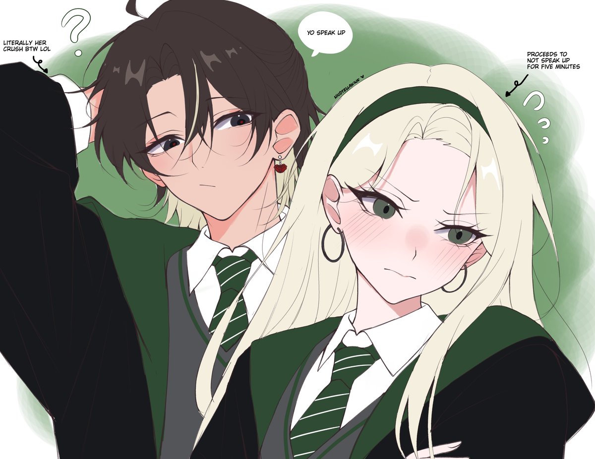 vampitellanine's tweet photo. fem! draco being trending forced me to make this small art of her with my version of a fanfic's mc (it's an x reader) idk just thought it was cute <33

#dracomalfoy #harrypotter #femaledraco https://t.co/6ZA5ynFhhG