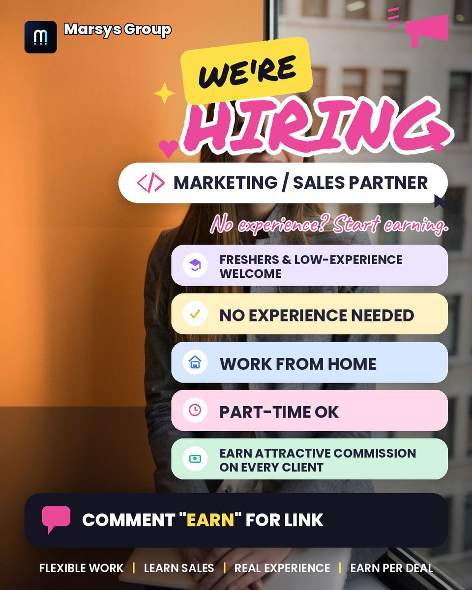 marsysgroup's tweet photo. Fresher looking to earn from home with zero experience?

Join Marsys Group as a Marketing/Sales Partner (AI WhatsApp automation, websites &amp; HR software). Part-time OK + attractive commission per client!

To apply, email contact@marsysgroup.com https://t.co/XqA61PZl6t