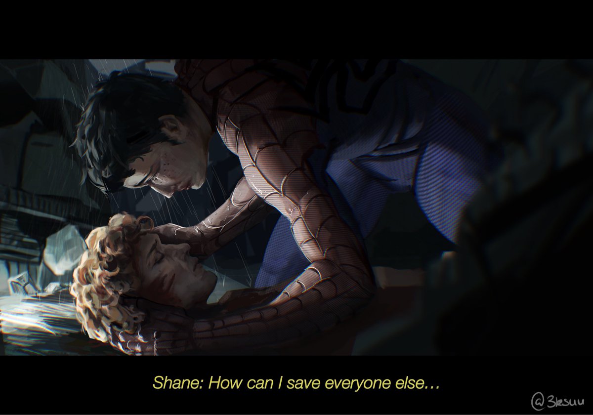3ksuu's tweet photo. In a world where Ilya is Shane’s Gwen Stacy. (1/2)

Drew some #hollanov angst since uni is terrible LOL. Second panel in the replies. 
#heatedrivalry https://t.co/lGnfw8gI8p