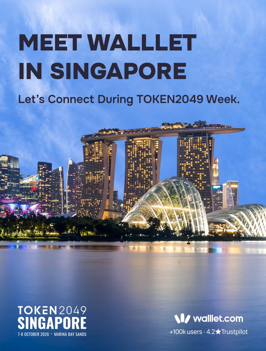 walllet_com's tweet photo. Singapore, we’re coming 🇸🇬

walllet will be at TOKEN2049 Singapore on 
October 7–8.

We’re looking forward to conversations around payments, stablecoins, fintech, and how people earn and move money across borders.

If you’re building in any of these areas, our founders will be around throughout TOKEN2049 week.

Find us. Say hi. Compare notes.
See you in Singapore 👀