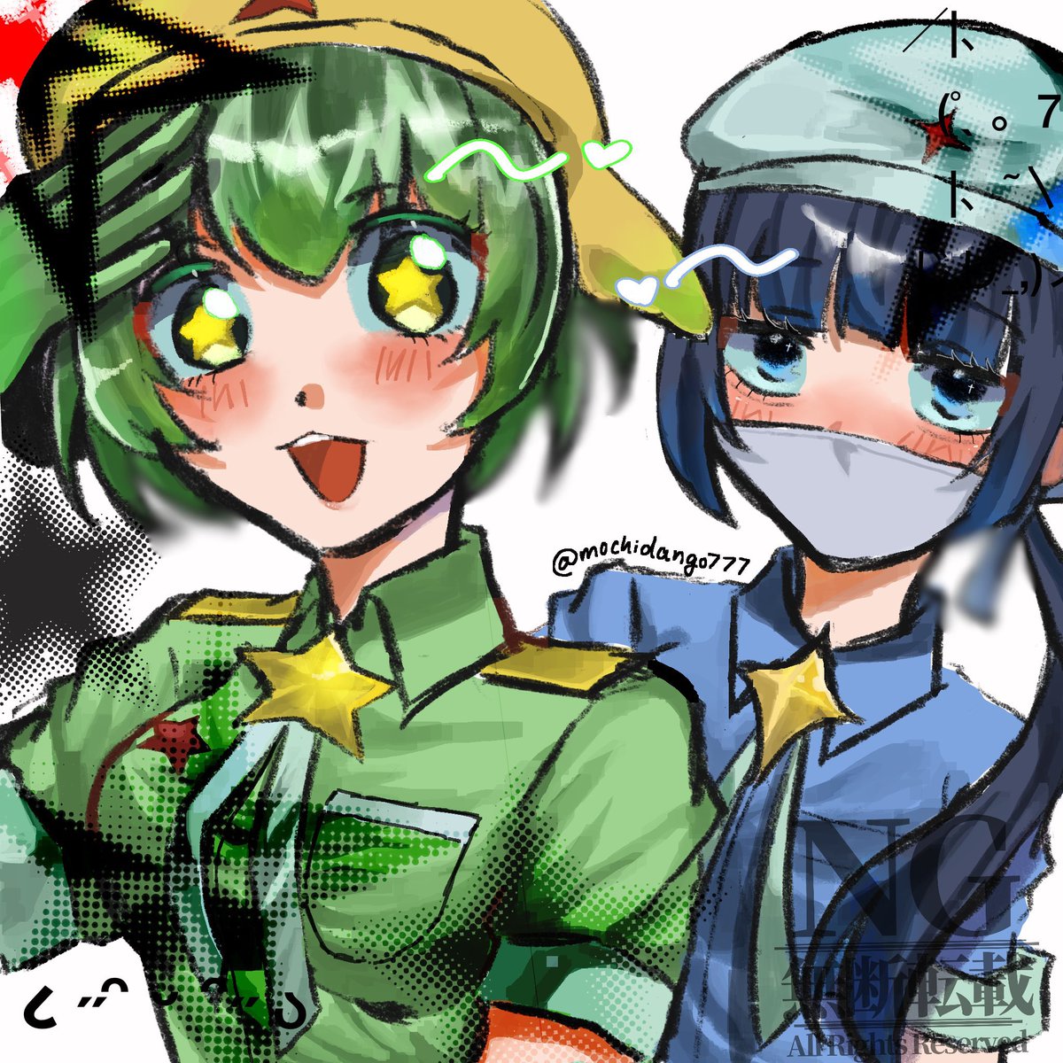 mochidango777's tweet photo. #今月描いた絵を晒そうㅤ 
めちゃくちゃお気に入りのイラスト4枚厳選！！
フレ💙💚と🐸擬人化が多い月でした〜 https://t.co/8bjLu6NuTS