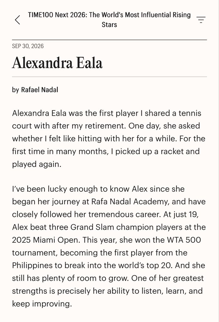 gabdorian_'s tweet photo. Big Congrats to Alexandra (aka Alex) Eala 🇵🇭 🇵🇭 🇵🇭 @AlexEala05 

She is part of TIME100 Next 2026: The World's Most Influential Rising Stars

 #TIME100Next2026 #TIME100 https://t.co/3nQD3DkPyv