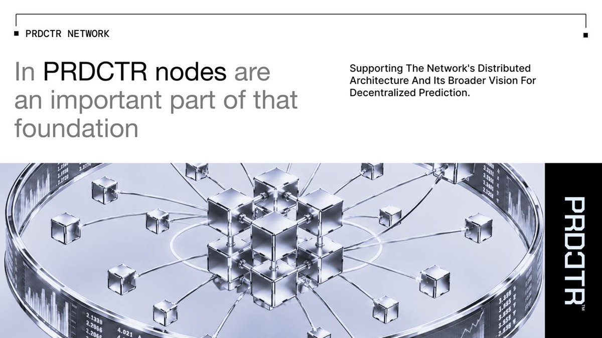 PRDCTR_IO's tweet photo. Behind every decentralized network is infrastructure that keeps it moving.

In PRDCTR, nodes are an important part of that foundation, supporting the network's distributed architecture and its broader vision for decentralized prediction.

Building a network starts with building its foundations.