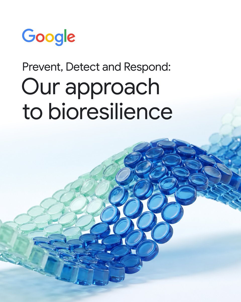 GoogleForHealth's tweet photo. The global biosecurity landscape is rapidly evolving. On July 16, Google DeepMind &amp; Isomorphic Labs shared how they are approaching bioresilience, including work to prevent misuse, detect new outbreaks and accelerate the design of countermeasures.

➡️ https://t.co/WeHIEA4m7S https://t.co/OEXLJLl1Sv