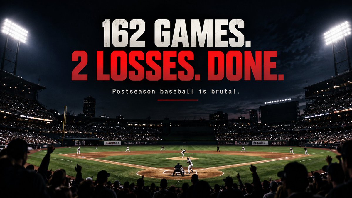 ACMilan_China's tweet photo. 162 games to get here.
Two losses to go home.
Six months of baseball can come down to a few pitches.
One mistake.
One swing.
One bad inning.
That’s what makes October so brutal — and so addictive.
Postseason baseball just feels different. ⚾
#MLB #Postseason #Baseball https://t.co/Ln1dx7Ihhk