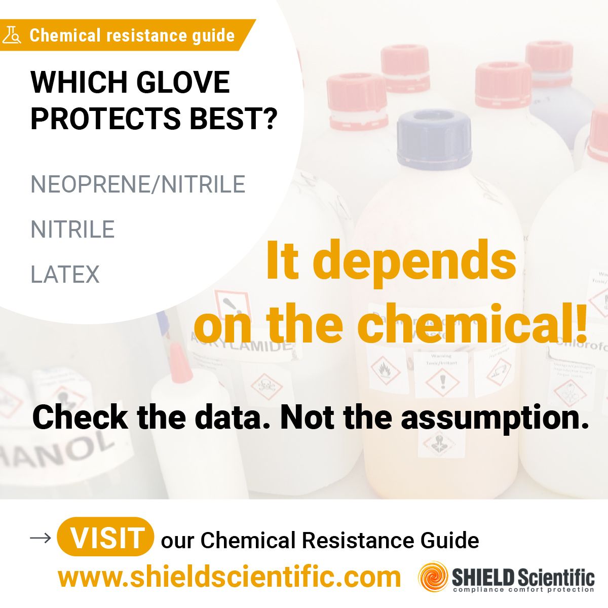 SHIELD_Sc's tweet photo. The goal is not to find the most protective glove.

The goal is to find the glove appropriate for the assessed risk.

👉 Compare permeation data with our Chemical Resistance Guide.

#Laboratory #Cleanroom #SHIELDScientific https://t.co/GjMriOvTBS