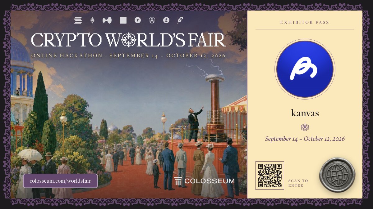 kanvasdotink's tweet photo. We're building in the Crypto World's Fair Hackathon, powered by @Colosseum!

https://t.co/UWhtXgQp0u https://t.co/K5KkYKAgSP