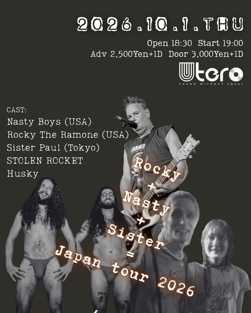 MACKii1234's tweet photo. ⛱️ Rocky+Nasty+Sister = Japan tour 2026は明日から後半!!
予約は 1234sisterpaul@gmail.com までどうぞ。😉

10/1(木) 福岡UTERO
共演：Husky、STOLEN ROCKET
10/2(金) 小倉本陣
共演：Kirakira TV Paradise、Too Bad Scrap
10/3(土) 別府 COPPER RAVENS
共演：Broken Blossoms、Rock’n’Roll Ninja https://t.co/K3nPW0ngnf