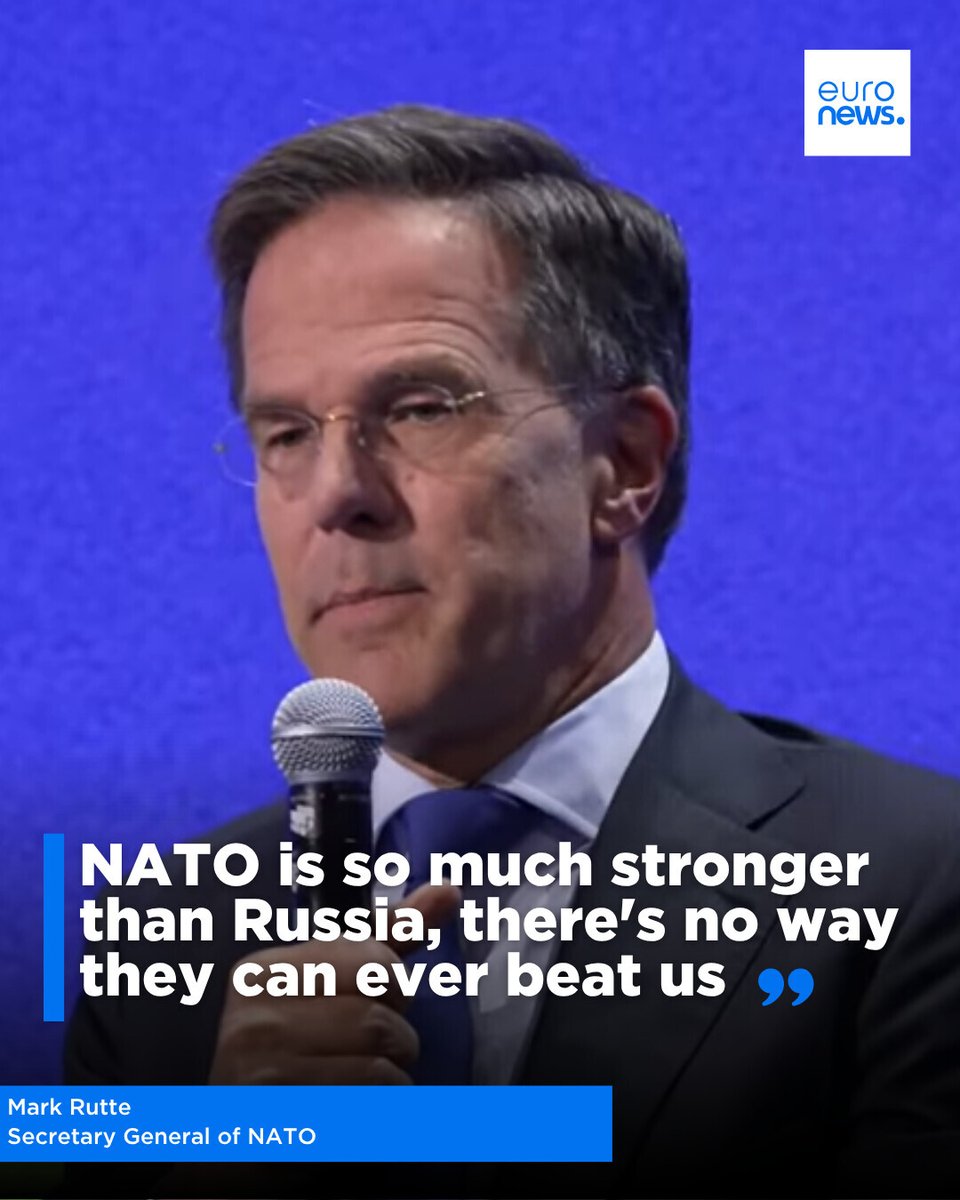 euronews's tweet photo. "NATO is so much stronger than Russia, there's no way they can ever beat us."

NATO Secretary General Mark Rutte emphasizes the alliance's military superiority on #TheEuropeConversation #EuronewsDefenceSpace2026 https://t.co/Y67j5RkrRy