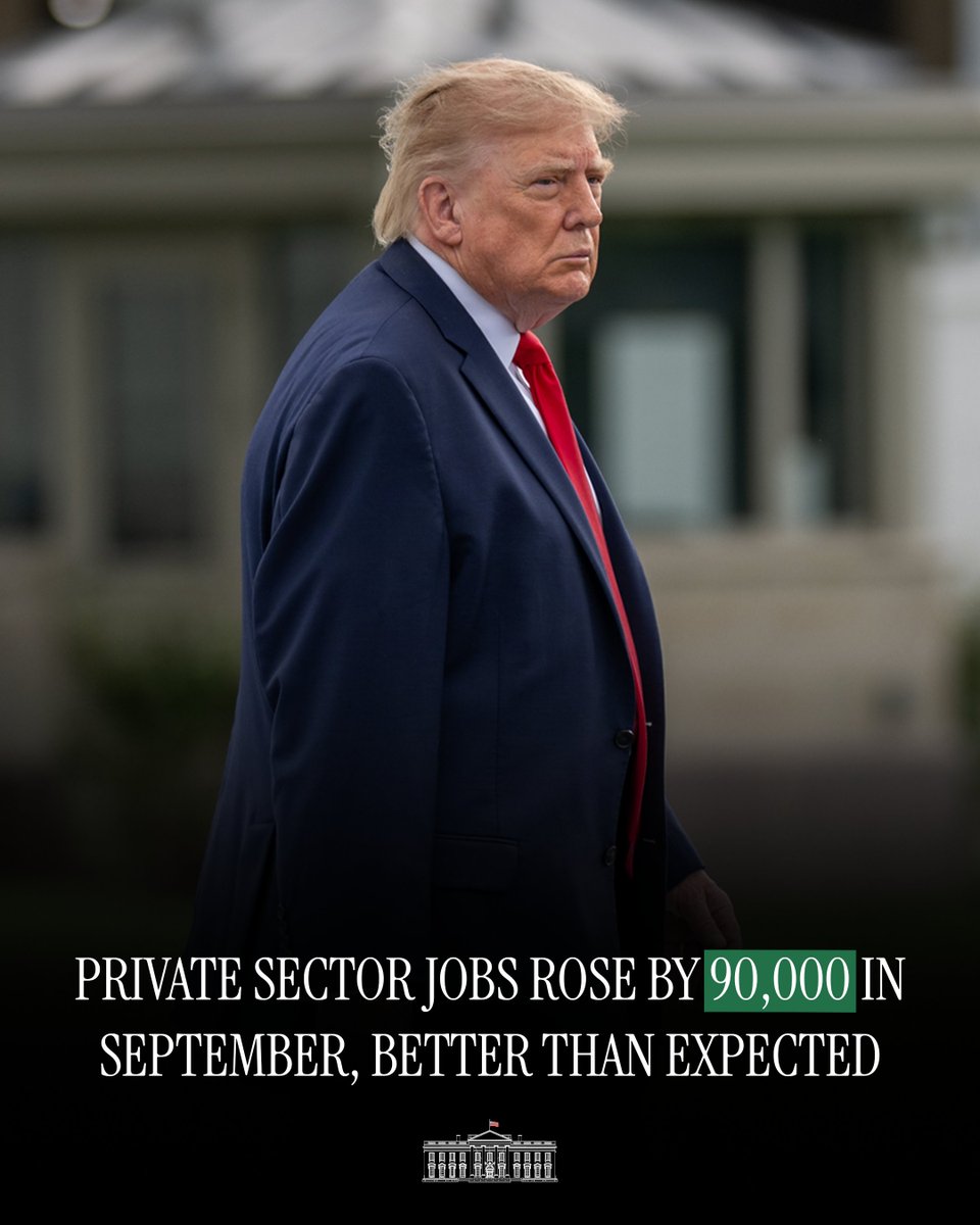 WhiteHouse's tweet photo. Record investments, historic manufacturing growth, and bringing back Made in America.

President Trump's pro-growth policies are paying off. Private sector job growth has boomed.  🇺🇸 https://t.co/doE6Y4NFNA