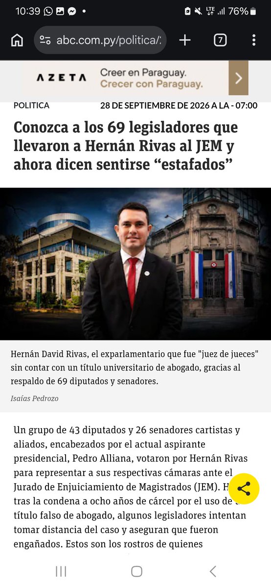 _hestigarribia's tweet photo. UN ESCÁNDALO QUE AFECTA AL PARAGUAY,NO DEBE SER LIMITADO AL CONDENADO RIVAS,Y DEBE INCLUIR A TODOS SUS RESPONSABLES,POR ACCIÓN U OMISIÓN,pues que un no Abogado haya sido miembro y Presidente del JEM,revela grave fragilidad institucional y falencia democrática. NO A IMPUNIDAD! https://t.co/yfVeF5jBu3
