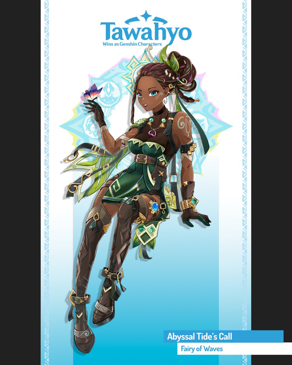tawahyo_'s tweet photo. PART 4:  Redesigning my old “Winx as Genshin Characters” project from years ago! 
Time for Aisha - Fairy of the waves, reimagined as a Hydro character from Natlan 🌊💧
 #GenshinImpact #Winx #genshin #aisha https://t.co/ItGNxGZm5e