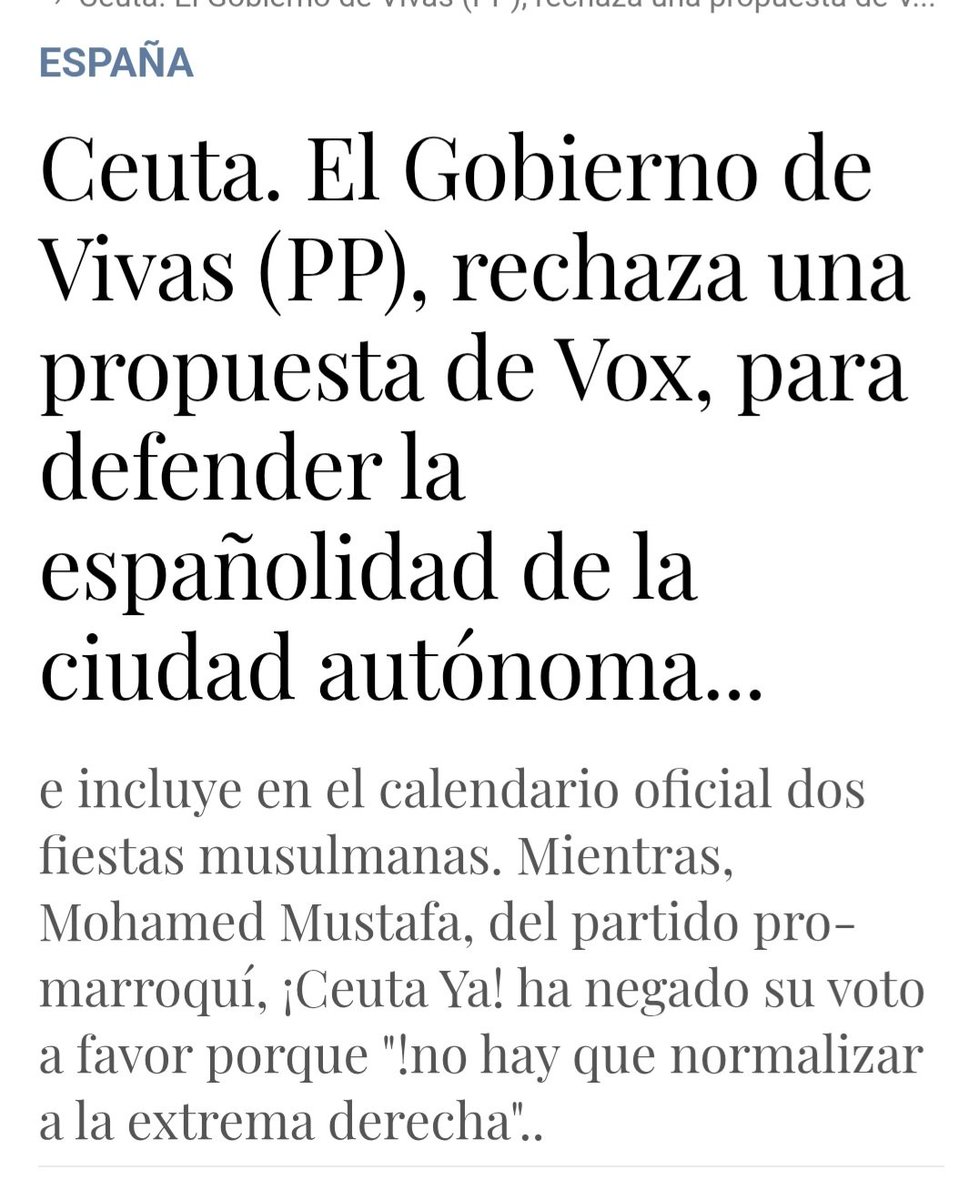 ElenaRamallo3's tweet photo. A todos los ciudadanos de Ceuta: 

el PP sigue gobernando con acuerdos institucionales con el PSOE y MDyC. 

Para el PP, Vox es el enemigo y le llama extremaderecha.

Bueno, pues después que nadie se extrañe de las consecuencias...

Se tiene lo que se vota! https://t.co/spnxGWnY06
