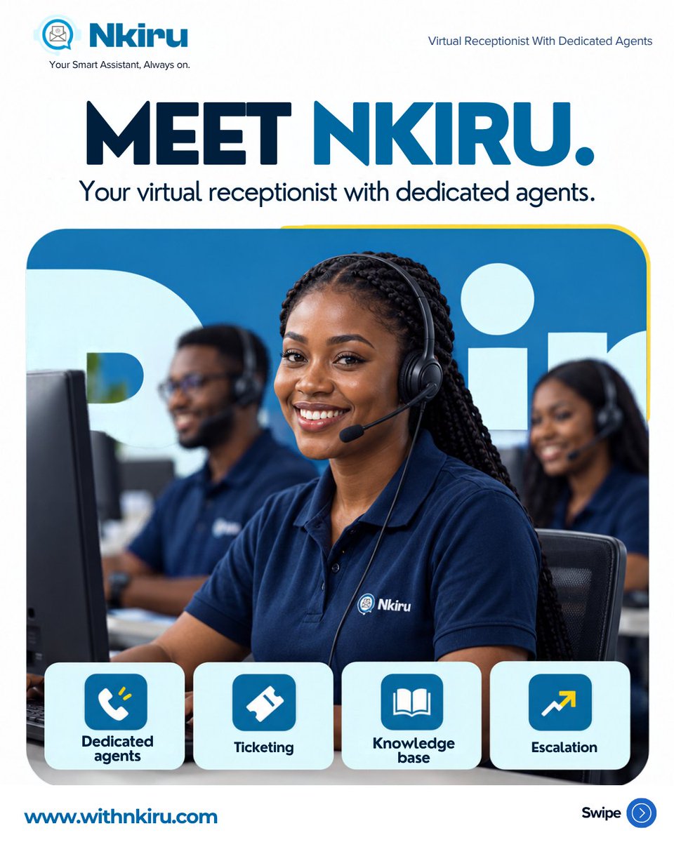 sagegreytech's tweet photo. This is your Sign to Meet Nkiru
The one who never loses the thread: your virtual receptionist with dedicated agents
Visit https://t.co/0WPmEhLT9I to get started
#withnkiru #sagegreytech #fyp #Sme #business https://t.co/VfqLBrEXCN