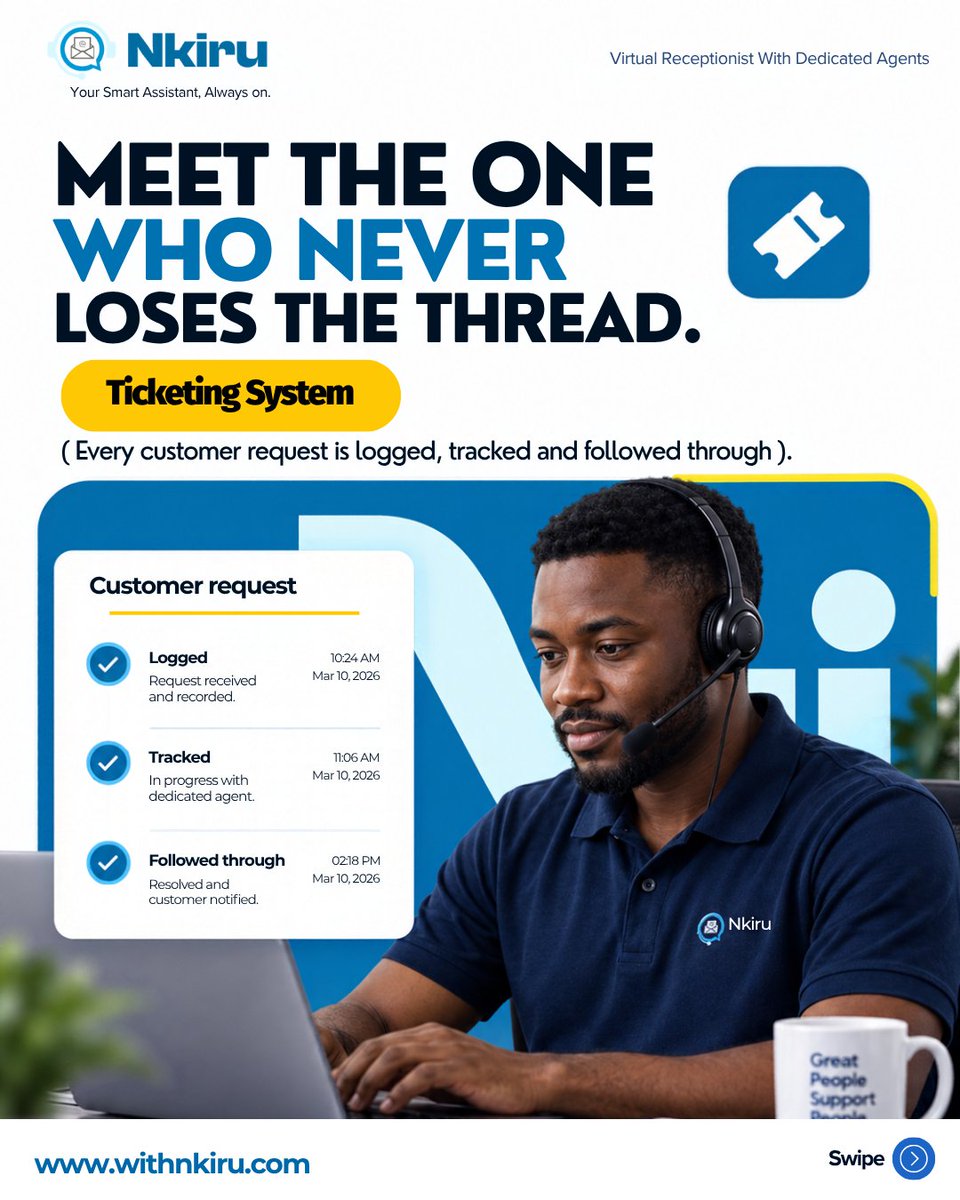 sagegreytech's tweet photo. This is your Sign to Meet Nkiru
The one who never loses the thread: your virtual receptionist with dedicated agents
Visit https://t.co/0WPmEhLT9I to get started
#withnkiru #sagegreytech #fyp #Sme #business https://t.co/VfqLBrEXCN