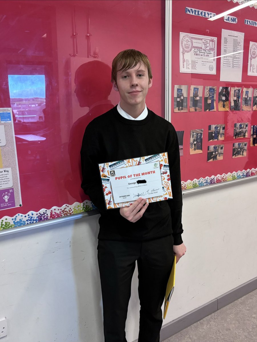 CAFSSHS's tweet photo. Well done to Higher Music pupil, George, who was awarded Pupil of the Month for September! What a star ⭐️ 🎸 George has been making excellent progress in class and in his guitar lessons with Mr Galvin! @StStephensHS @sshsparents https://t.co/DpvK4VzpRs